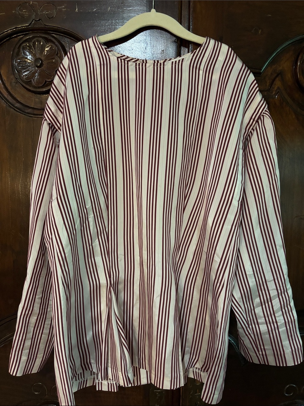 Sandro White and Burgundy Striped Blouse